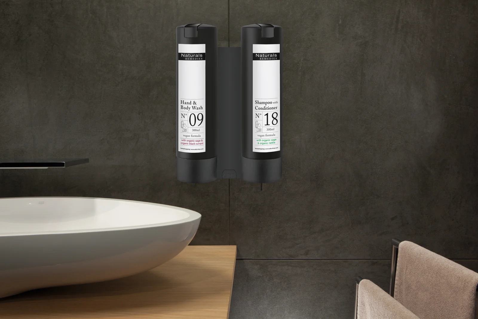 Dispenser de gel de duș pentru hotel: pe perete, cu montaj fără griji