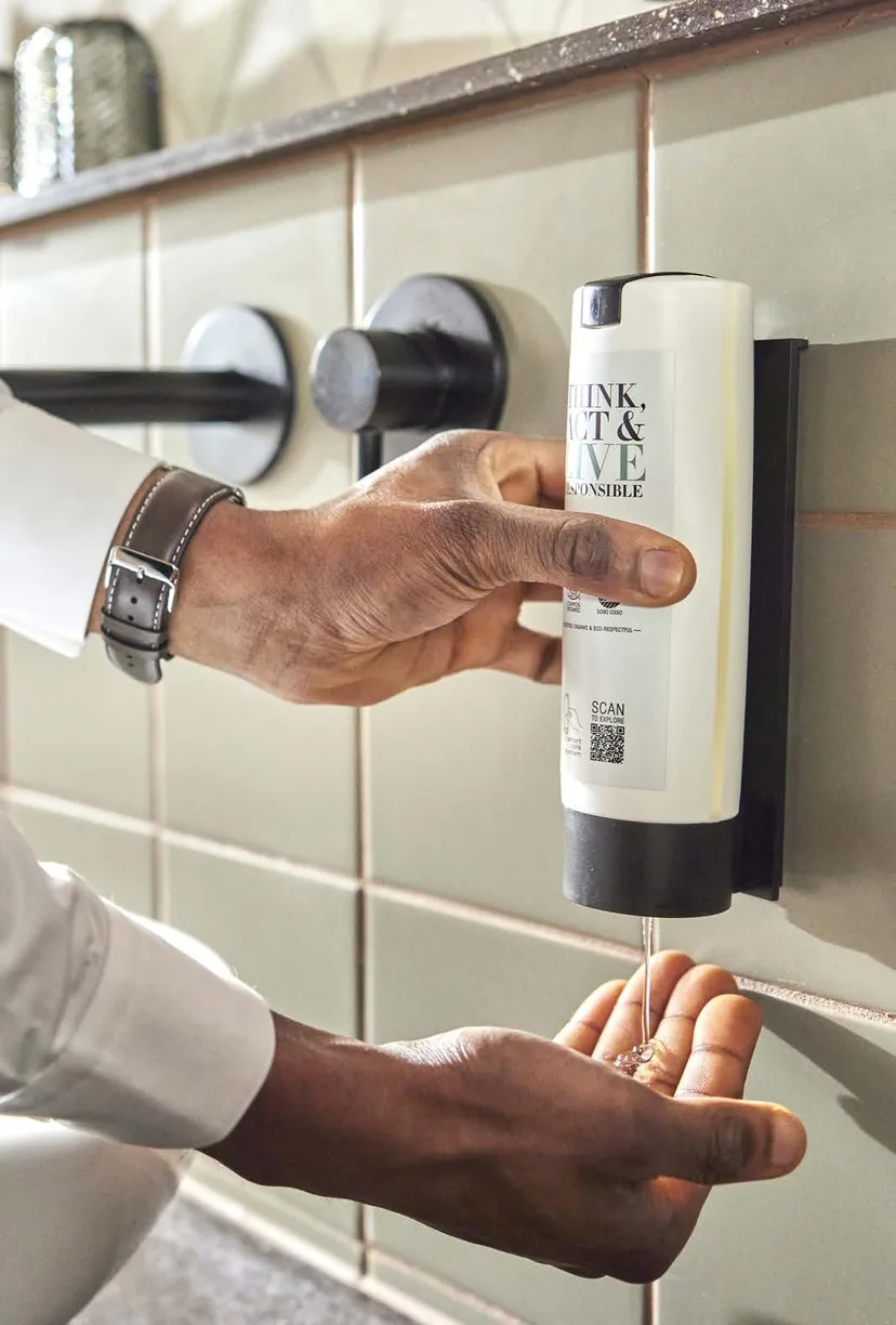 Liquid soap from a refillable ADA dispenser