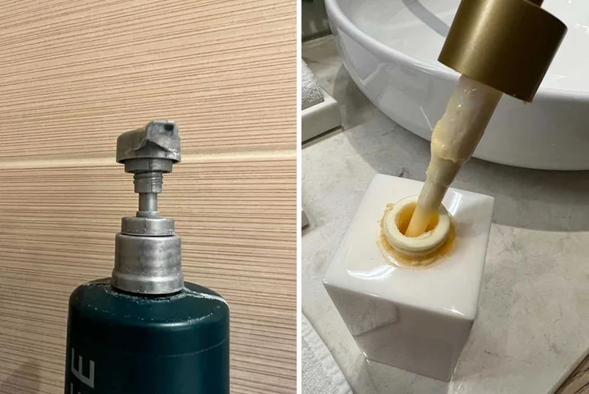 Capete de pompă din dozatoare de hotel, cu depuneri