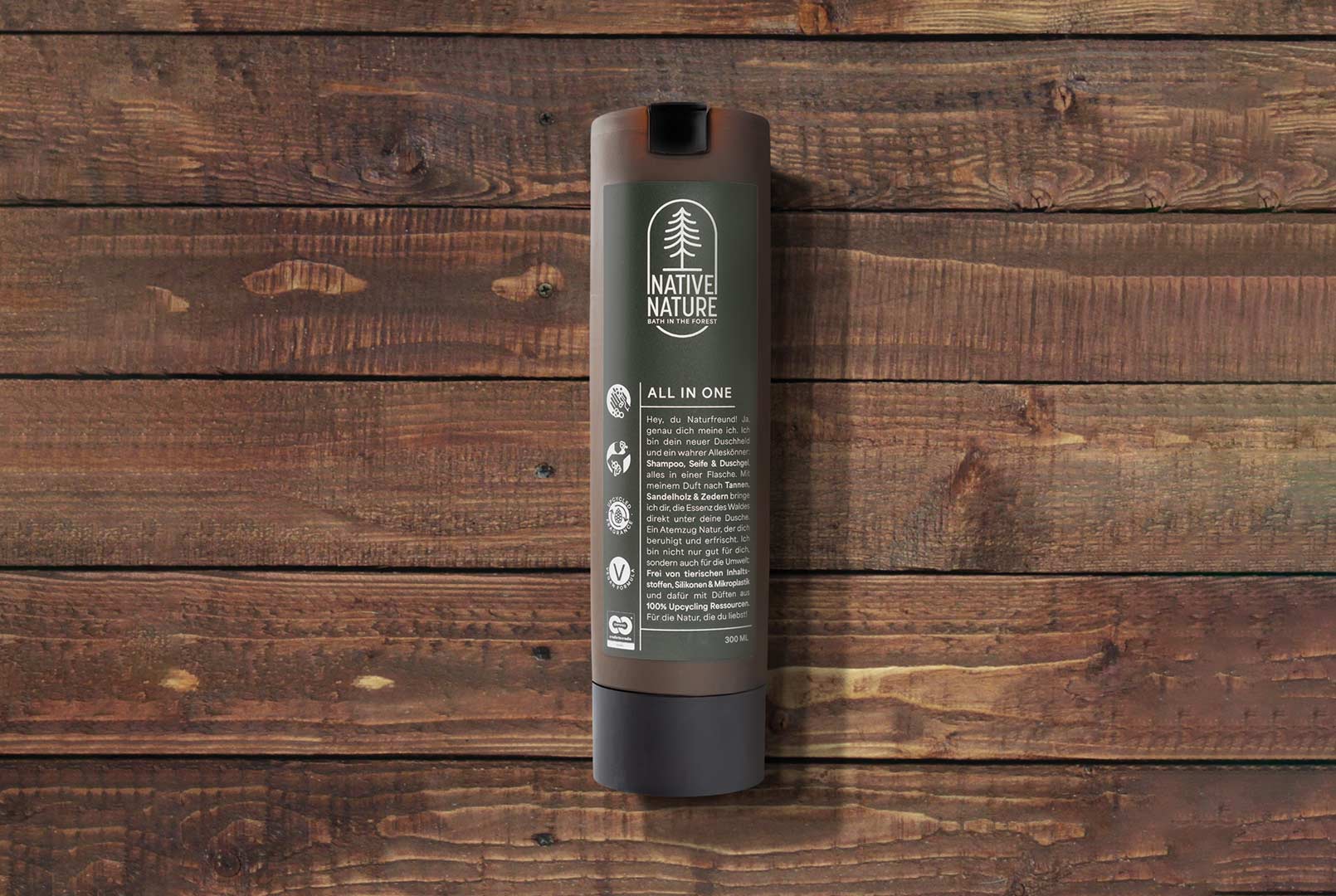 Native Nature All in One SmartCare bottle on a wooden background