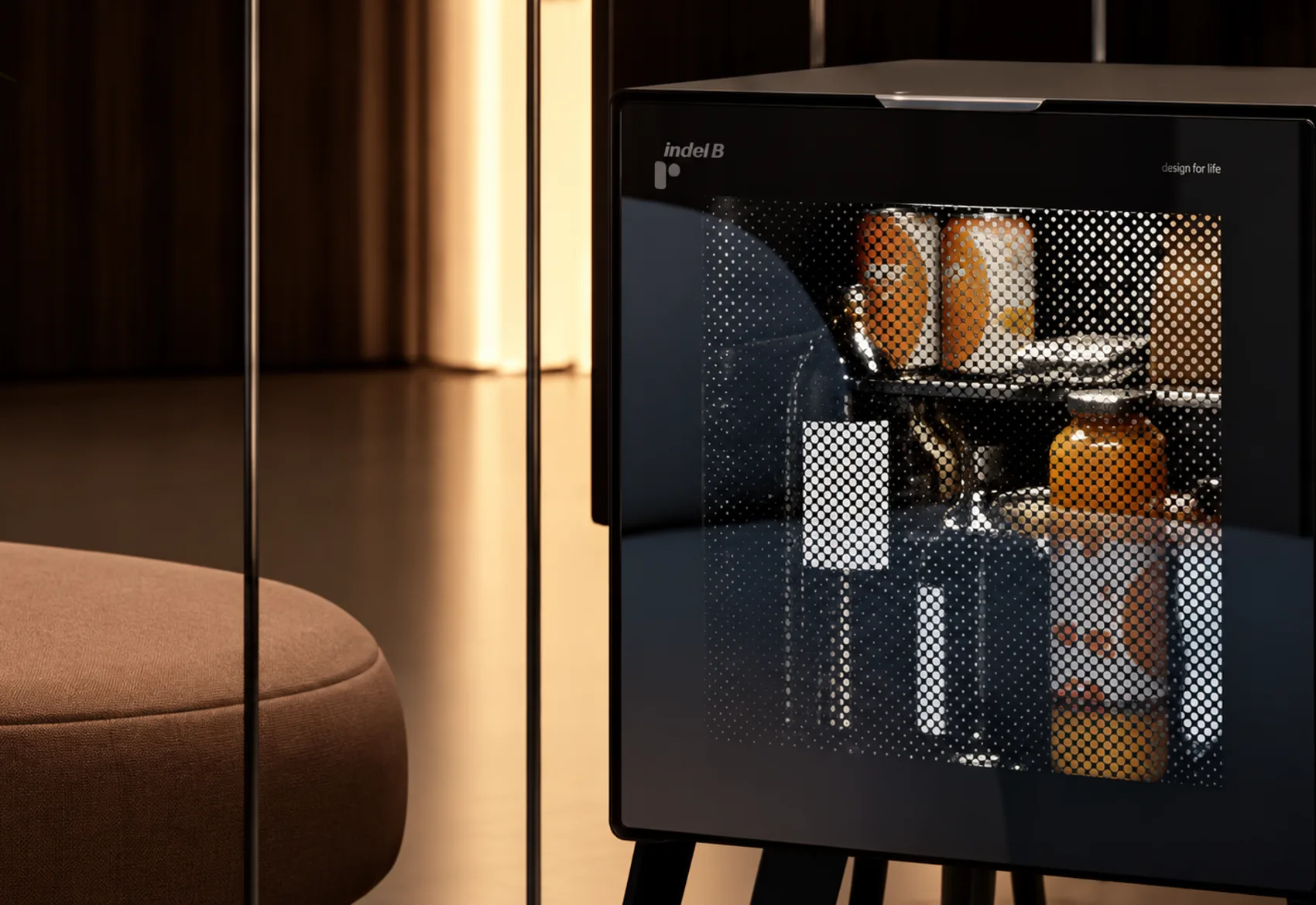Minibar Indel B cu compresor și ușă de sticlă