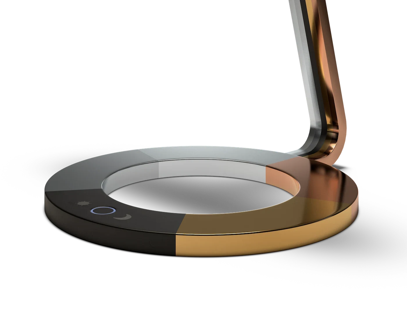 Aliseo cosmetic mirror base in several NU finishes: chrome, gold, bronze and black